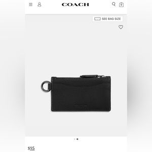 Unisex Coach Pebble Leather Card Case with Zip Pocket & Key attachment